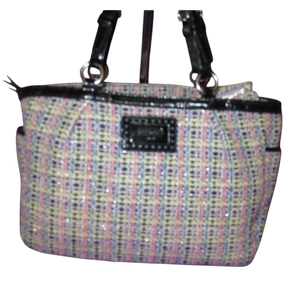 Coach 2011 Gallery Herringbone Tweed & Patent Leather tote in Pink, Blue & Black